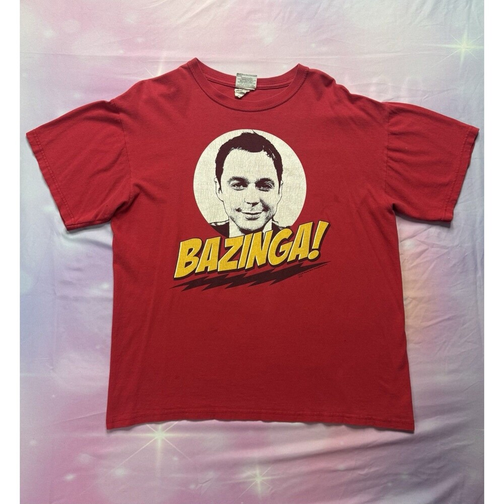 The Big Bang Theory Shirt Mens Large Red Short Sleeve Sheldon Cooper Bazinga